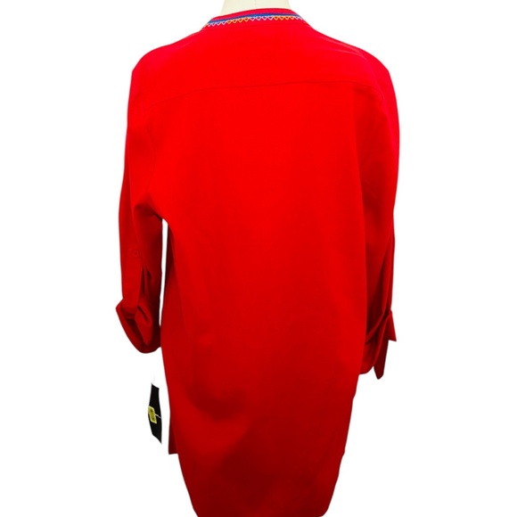 NWT Calessa Red Serape Embroidered Floral Tunic Top Medium - Picture 4 of 7